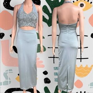 Sterling by Stone Ferris | Vintage Beaded Halter Cut Out Formal Maxi Gown